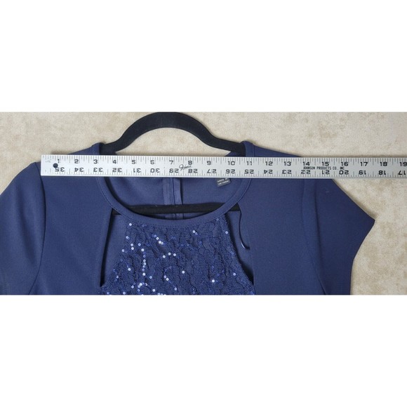 SL Fashions Women's Short Sleeve Dress Lace Embossed Sequin Blue Size 10 - Picture 7 of 16